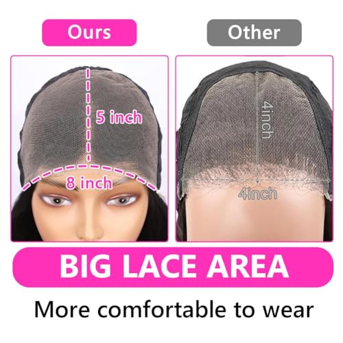 5x8 Bob Wig Human Hair Glueless Wigs Human Hair Pre Plucked Pre Cut Deep Wave HD Lace Closure Wigs Human Hair 210% Density Wear And Go Glueless Wig (16inch)