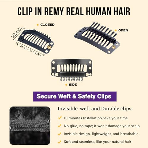 Curly Clip in Hair Extensions,Real Human Hair Water Wave Clip in Hair Extensions for Women,Remy Human Curly Clip ins Human Hair 8 Pcs with 20 Clips,22 inch