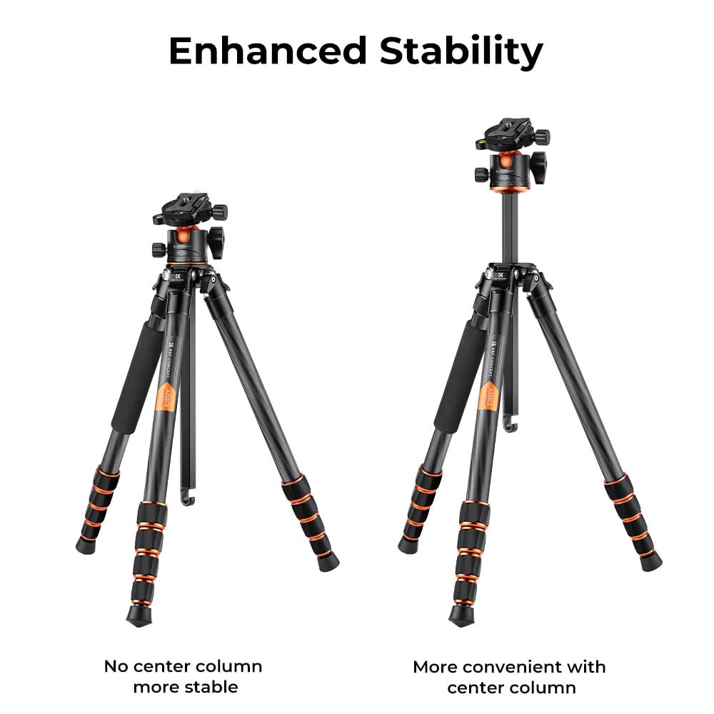 K&F CONCEPT 62" Carbon Fiber Camera Tripod,Portable Compact Tripods with Detachable Monopod,360° Metal Ball Head 15KG/33lbs Load Capacity with Quick Release Plate for Travel and Work A255C2+BH-36L