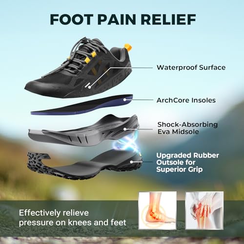 FitVille Men Waterproof Hiking Shoes Extra Wide Walking Shoes Slip-Resistant Trekking Trainers All-Terrain Quick Lace Snea...