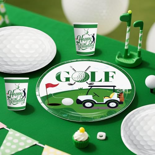 192pcs Golf Party Decorations, Golf Birthday Decorations with Golf Plates and Napkins Set, Pennant Banner Tablecloth Cupca...