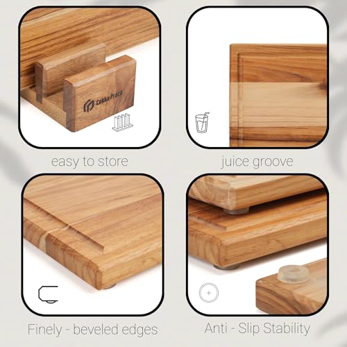 Cokka Praca Teak Cutting Board Set with Stand | 3 Pcs Durable Wooden Cutting Boards for Kitchen | Splinter-Free & No Crack...