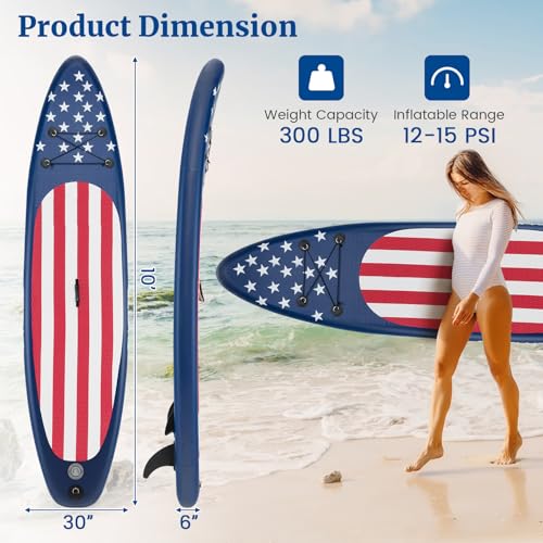 GYMAX Stand Up Paddle Board, Inflatable SUP with Wide Non-Slip EVA Deck, Accessories-Leash, D Rings, Hand Pump, Adjustable...