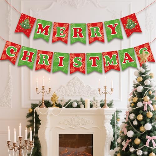 OHOME Christmas Party Decorations - Merry Christmas Banner | CHRISTMAS Decorations for Indoor Outdoor - Xmas Backdrop Garl...