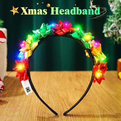 TWINKLEDE Light Up Christmas Headband Sparkly Led Hair Accessories for Women
