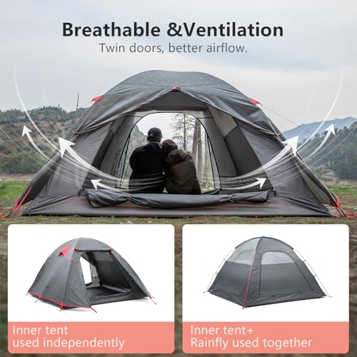 BISINNA Lightweight 3 Season Camping Tent for 2/2.5/3 Person, Waterproof UPF40+ Backpacking Tent with Double Layer Ventila...