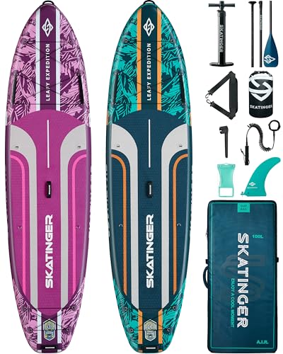 Skatinger Leafy Green & Purple Bundle｜11'6"x35" Super Wide Inflatable Stand Up Paddle Boards, All Accessories2, 100L Backp...