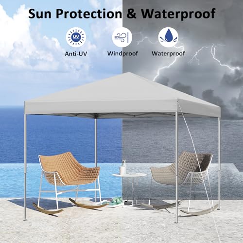 10x10 ft Pop Up Canopy Tent, Easy Up Instant Outdoor Canopy, Straight Legs, Wheeled Carry Bag - White