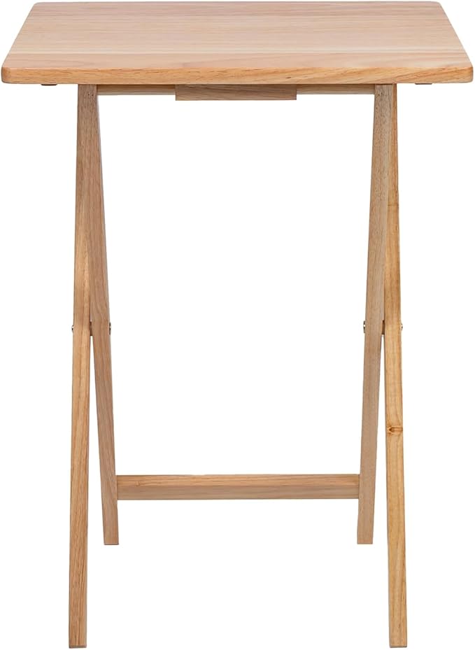 (2 Pcs) 26" Folding Tray Tables, Solid Rubberwood, Small Folding Table,Natural Wood Finish
