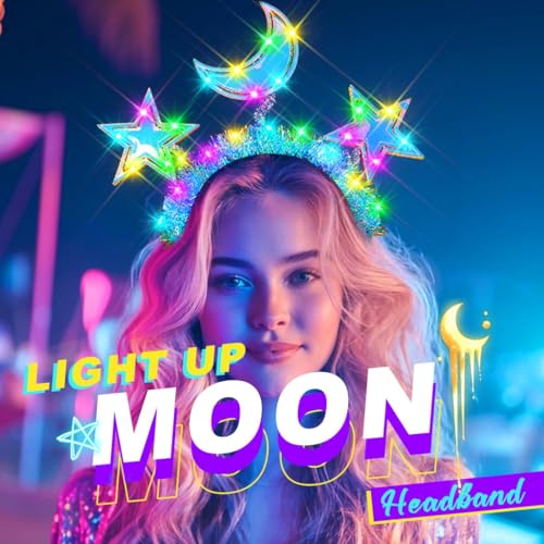 GENBREE Light Up Star Headband LED Moon Headpiece Rave Hair Accessories for Women