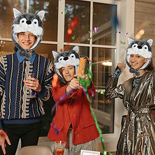 Lacheln Animal Plush Hats for Boys Girls Women Men Halloween Party Costume Winter Soft Warm Funny Beanies for Teen Adult,Husky Dog