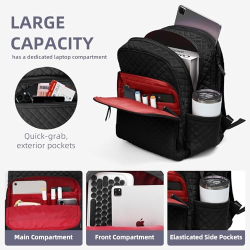 RosaRubus Backpack for Women,College Backpack,Quilted Casual Daypack,Waterproof Bookbag for 17Inch Laptop