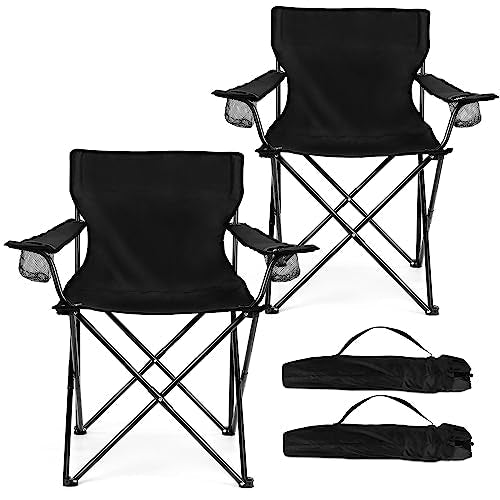 HaSteeL Foldable Camping Chair Set of 2, Folding Camp Chairs for Adults, Large Portable Lawn Chair for Outdoors Fishing, H...