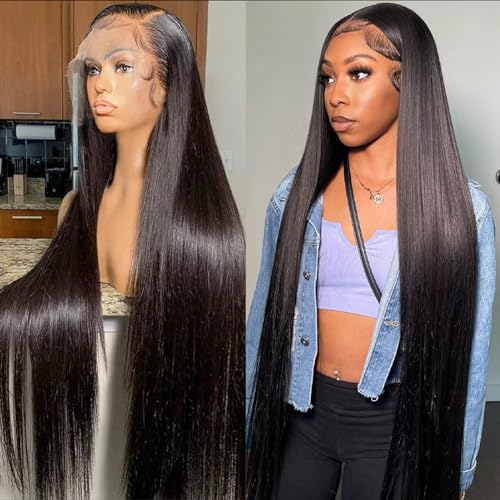 13x6 Lace Front Wigs Human Hair 28 Inch Straight HD Transparent Lace Front Wigs Human Hair Pre Plucked Natural Color 200 Density With Baby Hair for Women