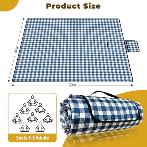 WIN&YING Waterproof Picnic Blanket, 3-Layer 80'' x 80'' Extra Large Picnic Blankets, Outdoor Blanket Foldable and Washable...