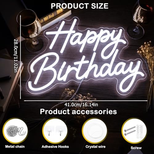 Happy Birthday Neon Sign for Wall Decor, LED Happy Birthday Light Up Sign, Dimmable Happy Birthday Neon Lights for Backdro...