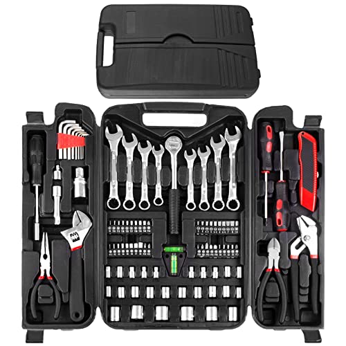 TLGREEN 95 Piece Tool Set, Tool Kit, Mechanics Tool Set, Portable Toolbox with Adjustable Wrench Pliers Socket Bits, with ...
