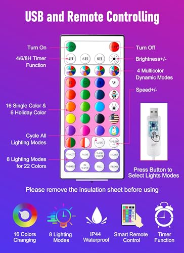 Minetom Fairy Lights Color Changing - 33FT 100 LED String Light with Remote, 16 Single Colors & 6 Holiday Colors,12 Modes,...