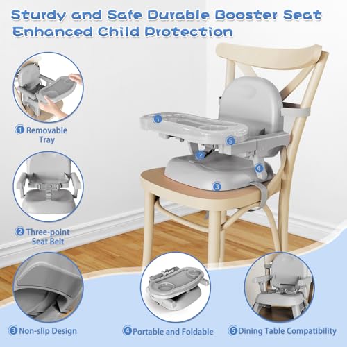 Mostop Baby Booster Seat for Dining Table: High Chair Folding Travel Baby Booster with Removal Tray, Easy Clean, Height Ad...