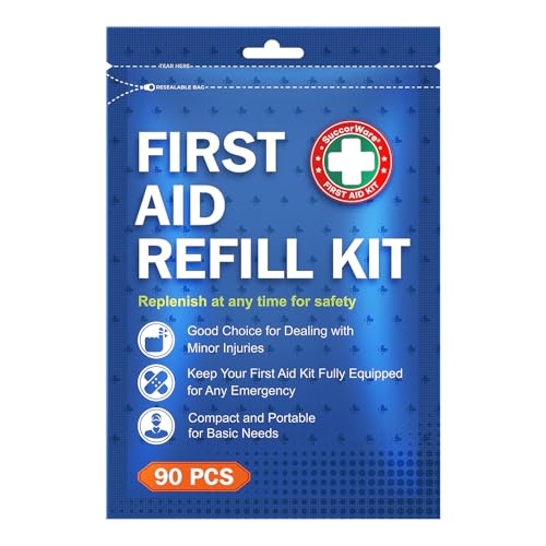SuccorWare 90 Pieces First Aid Refill Kit - Wound Care Kit Includes Bandages for Home, Travel, Hiking - Portable Replaceme...