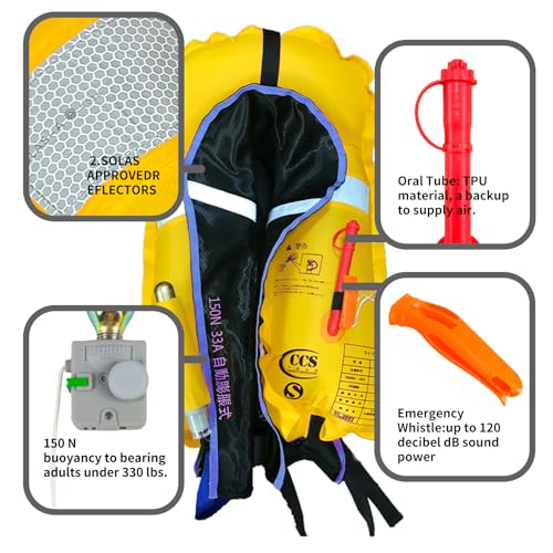 Manual Inflatable Life Jacket|Life Vest for Adults|PFD Low Profile|Supports up to 330 lbs