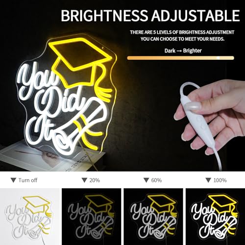 Virlusy You Did It Neon Sign for Wall Decor Dimmable Graduation Led Lights Signs Letters Signs for Class of 2025 Neon Ligh...