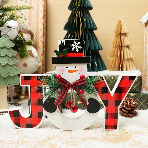 Christmas Table Decorations Wooden Joy Table Centerpieces Snowman Table Sign Standing Tabletop Merry Christmas Decoration ...