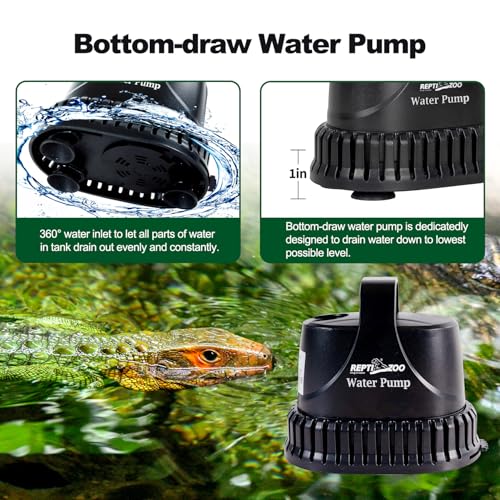 REPTIZOO Low Water Level Drain Pump, 243GPH 26W Submersible Drain with Bottom Suction, Flow Adjustable Bottom-draw Water P...