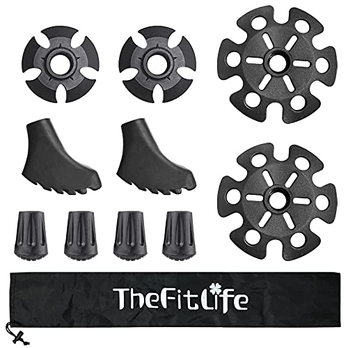 TheFitLife Trekking Poles Accessories Set - Rubber Replacement Pole Tip Protectors Fit Most Standard Hiking, Walking Poles...