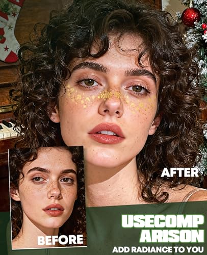 6 Sheets Gold Christmas Freckles Patch, Face Glitter, Makeup Accessories for Women, Temporary Water Transfer Tattoos, Unis...