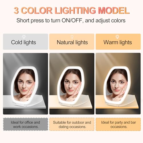 COSYGLOW Travel Makeup Mirror with Light: 3 Color Lighting Portable Mirror with Touch Screen Rechargeable Adjustable LED L...