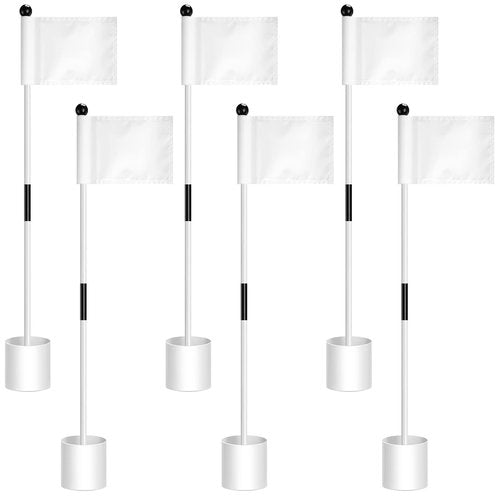Lenwen 6 Set Golf Flagstick Golf Pin Flag Hole Cup Set Putting Green Flag and Poles Nylon Practice Portable 2 Section Design Putting Green Gifts for Yard Backyard Garden Driving Range(White)