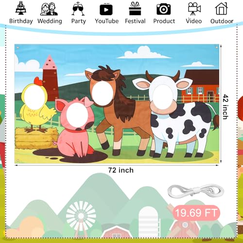 Hahafelt Large 72 x 42 Inches Farm Animals Decorations Hole in Face, Farm Theme Decor for Birthday, Party Supplies, Photo ...