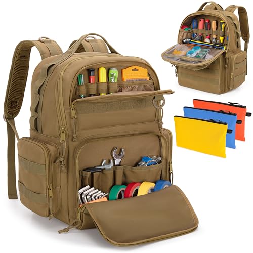 Rexmica Tool Bag Backpack for Men with 3 Tool Pouches, Heavy-Duty Tool Storage Organizer Bag with Padded Shoulder & Waist ...