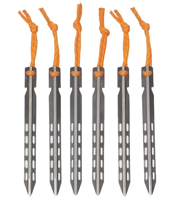 Ultralight Titanium Tent Stakes with Orange Cord, 6.3 Inch, 0.46 oz, Set of 6, Gray Best for Camping, Backpacking, Hiking,...