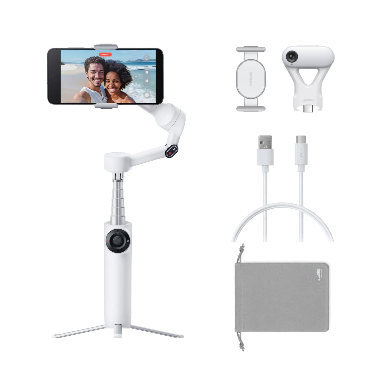 Insta360 Flow 2 Plus Ai Tracker Bundle White - Foldable Phone Gimbal, Ai Tracking With Any App, Multi-Person Tracking, Built-In