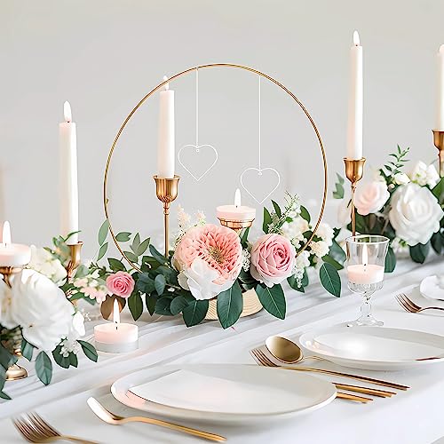 GUDELAK 12 Set 12 Inch Floral Hoop Centerpiece Table Decorations with 2 Heart Shaped Acrylic, Gold Wedding Centerpieces wi...