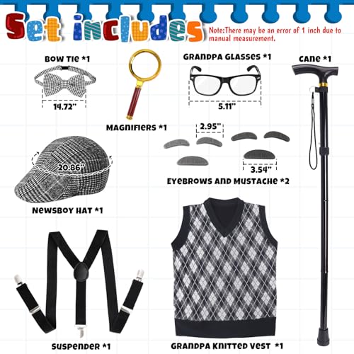 CONGRU 100 Days of School Costume for Boys,Old Man Costume for Kids Grandpa Vest Accessories Set