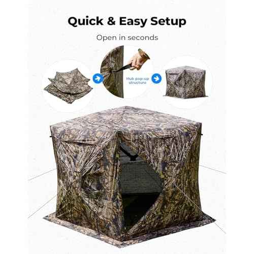KEMIMOTO Hunting Blinds Ground for Turkey 3-4 Person, 270 Degree See Through with Removable Waterproof Rain Cover and Camouflage Straps, Pop Up Hunting Tent with Safety Reminder Markings (9ft Size)