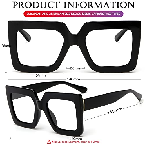 AIEYEZO Oversized Square Blue Light Glasses for Women Cute Big Frame Glasses Fashion Clear Multi-Color Computer Eyewear