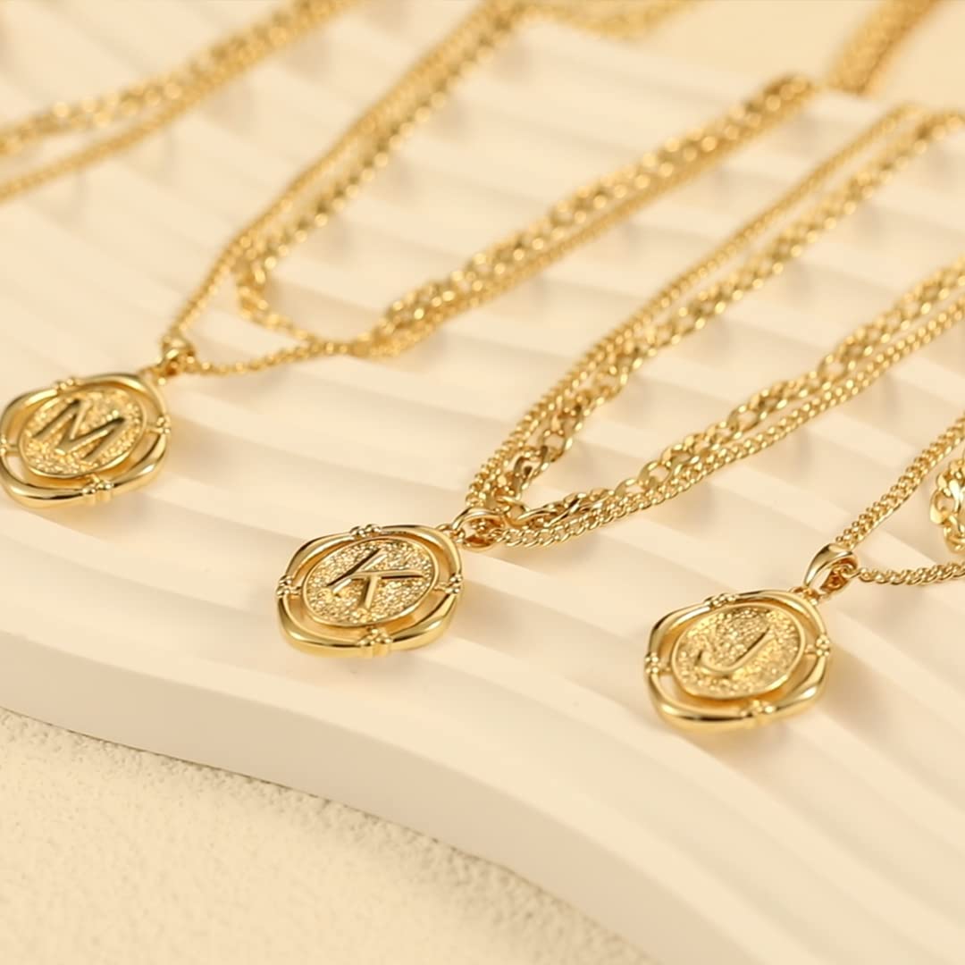 Ascona O Initial Layered Necklaces for Women, Dainty Simple Trendy Gold Plated Multi Layered Layering Letter Alphabet Pendant Ch