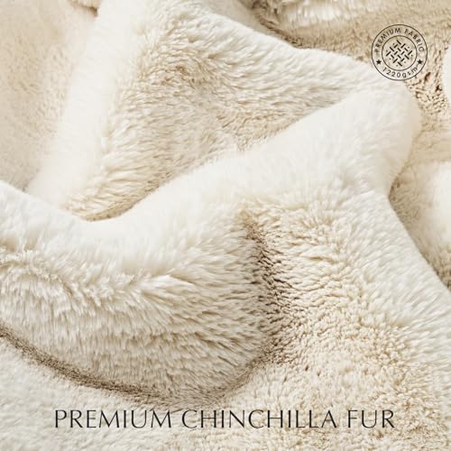 EVERGRACEHOME Luxury Soft Faux Chinchilla Fur Throw Blanket for Couch, Warm Thick Heavy Winter Throw Blanket 1220GSM for B...