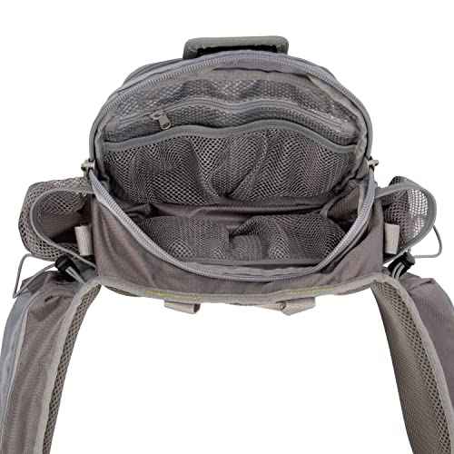 Allen Company Eagle River Lumbar Fly Fishing Pack - Holds 6 Fly Boxes, Zip?Down Workstation, Waist Bottle Pockets, Durable Outdoor Waist Pack - Gray/Lime and Olive Green