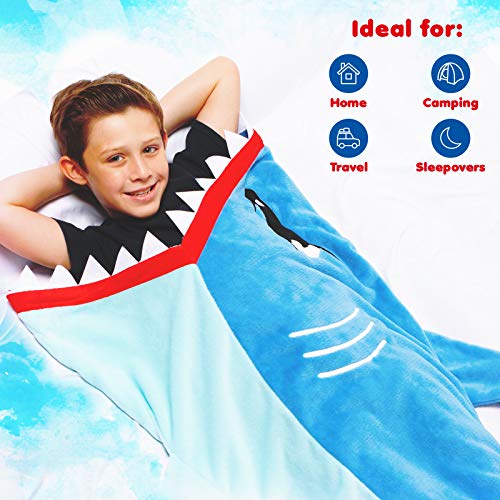 Silver Lilly Animal Tail Blanket - Plush Animal Sleeping Bag Blanket for Kids (Blue Shark)
