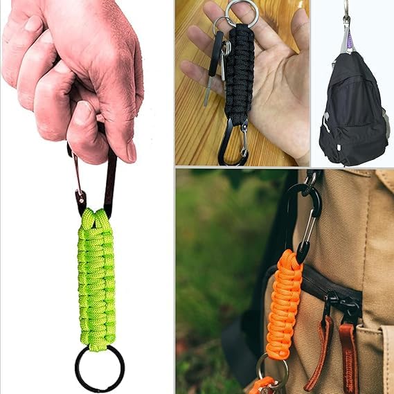 Tactical Paracord Keychain with Carabiner Clip –Fluorescent Green Heavy Duty Braided Rope Lanyard Key Holder – Outdoor Cam...