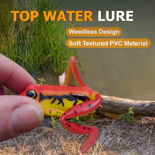 Reaction Tackle Hollow Body Frogs with Swimming Legs for Bass Fishing - Ultra Realistic Weedless Top Water Frog Lure for B...