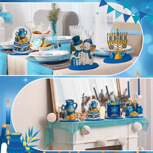 Realspring 12 Pcs Hanukkah Table Centerpieces Decor Chanukah Menorah Wooden Signs Star of David Table Topper Decor Hanukka...