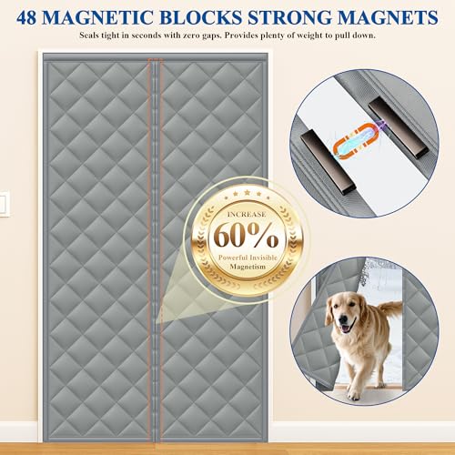 MAGZO Magnetic Thermal Insulated Door Curtain, Fits 32'' x 80'' Door(Curtain Size 34'' x 82''), 5 Layers Oxford&Cotton Cov...