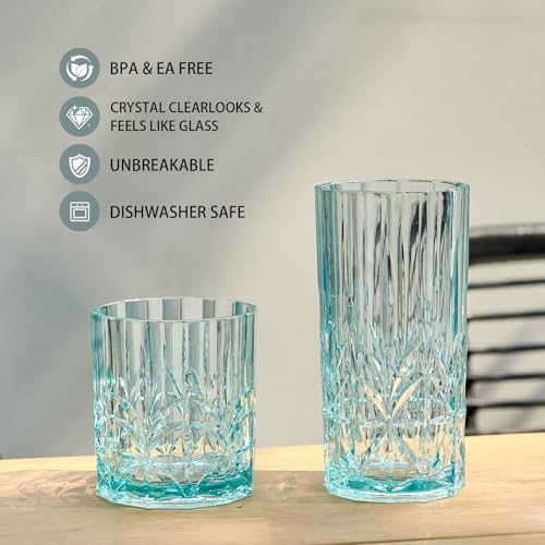 BELLAFORTE Shatterproof Tritan Plastic Tall Tumbler, Set of 4, 18oz - Myrtle Beach Drinking Glasses - Unbreakable Drinking...
