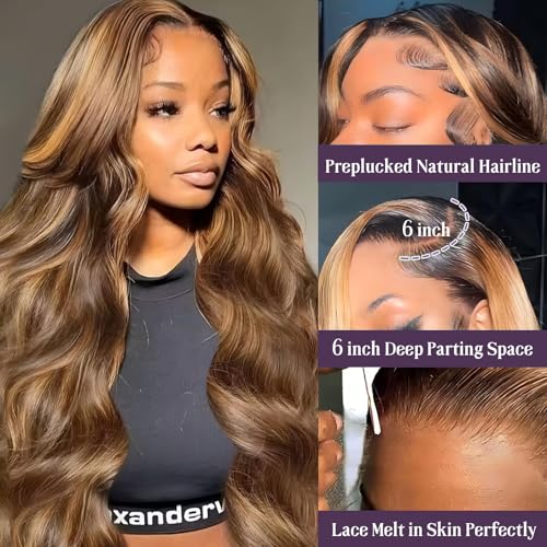 26 Inch 13x6 Body Wave Lace Front Wigs Human Hair 180 Density Pre Plucked HD Transparent Honey Blonde Lace Frontal Glueless Wigs with Baby Hair for Women